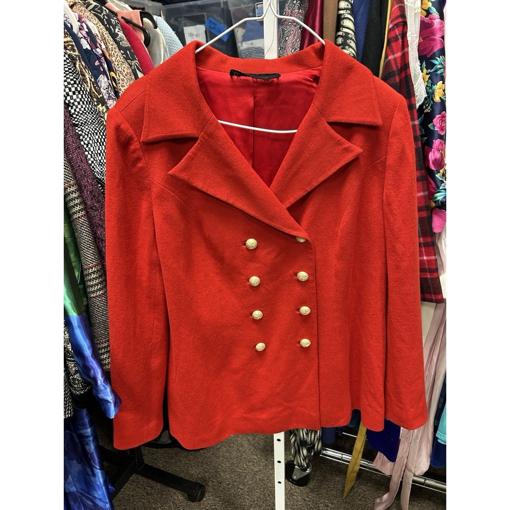 Vtg PEGGY JENNINGS Red Military Button Up Jacket Blazer Sz M/L Cardigan Wool